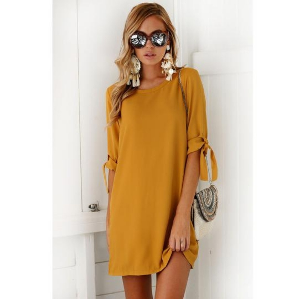 Women Sexy Solid Bowknot Sleeves Cocktail Mini Dre